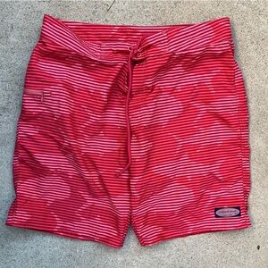Men's Vineyard Vines Board Shorts Red Striped 32 Poly Beach Preppy Surf Yacht